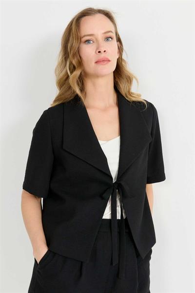 Devrik Yaka Önü Bağlamalı Kısa Kol Ceket  /  SİYAH
