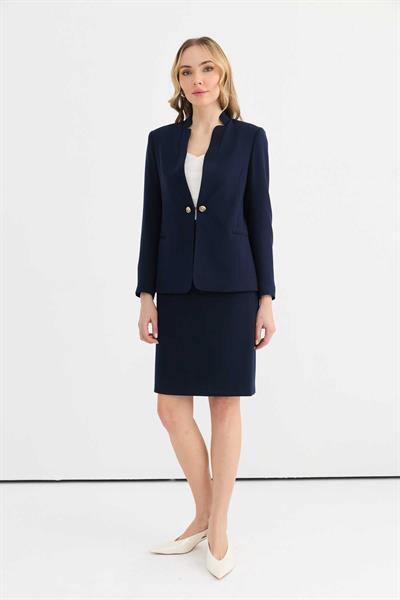 Dik Yaka Agraf Üstü Düğmeli Ceket  /  LACİVERT