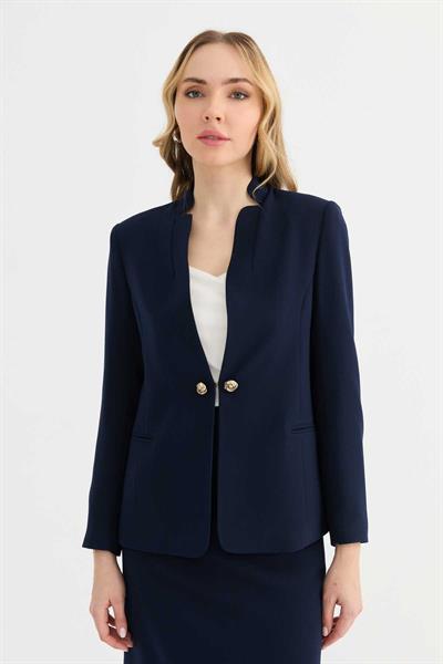 Dik Yaka Agraf Üstü Düğmeli Ceket  /  LACİVERT