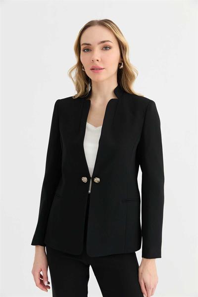 Dik Yaka Agraf Üstü Düğmeli Ceket  /  SİYAH
