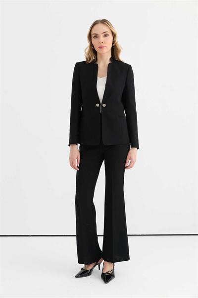 Dik Yaka Agraf Üstü Düğmeli Ceket  /  SİYAH