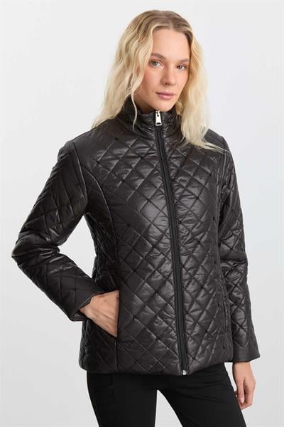 Dik Yaka Boncuklu Mont  /  SİYAH