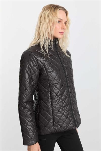 Dik Yaka Boncuklu Mont  /  SİYAH