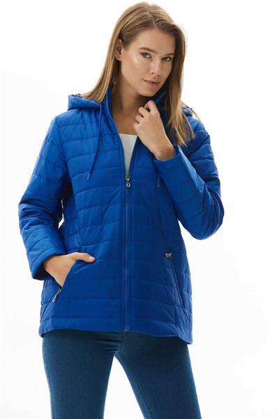 Dik Yaka Kapüşonlu Cebi Fermuarlı Kapitone Mont  /  SAKS