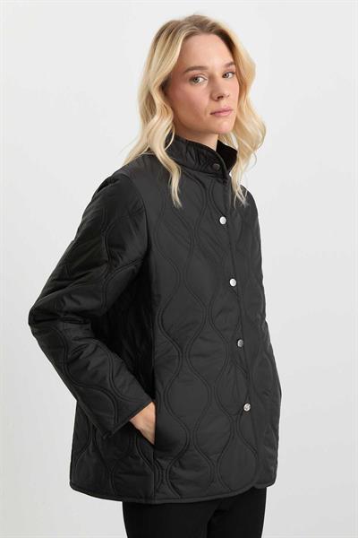 Dik Yaka Önü Çıtçıtlı Soğan Kapitone Mont  /  SİYAH