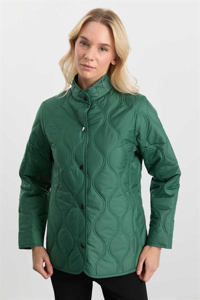 Dik Yaka Önü Çıtçıtlı Soğan Kapitone Mont  /  YEŞİL