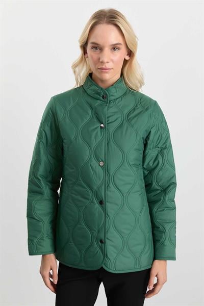 Dik Yaka Önü Çıtçıtlı Soğan Kapitone Mont  /  YEŞİL