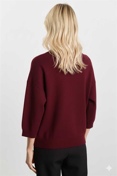 Dik Yaka Truvakar Kol Triko Bluz  /  BORDO
