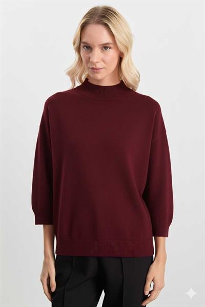 Dik Yaka Truvakar Kol Triko Bluz  /  BORDO
