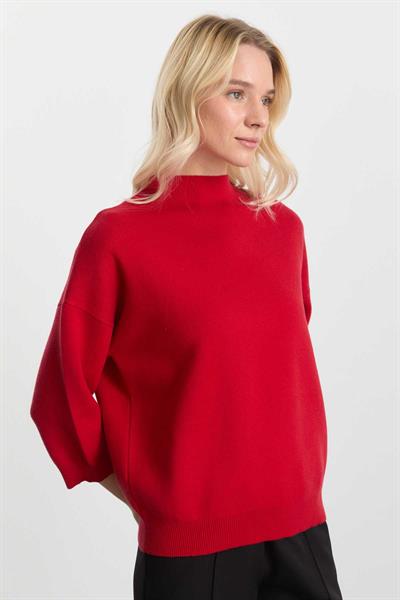 Dik Yaka Truvakar Kol Triko Bluz  /  KIRMIZI