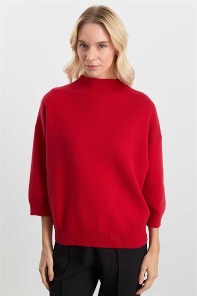 Dik Yaka Truvakar Kol Triko Bluz  /  KIRMIZI