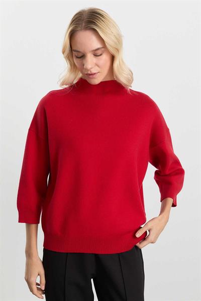 Dik Yaka Truvakar Kol Triko Bluz  /  KIRMIZI