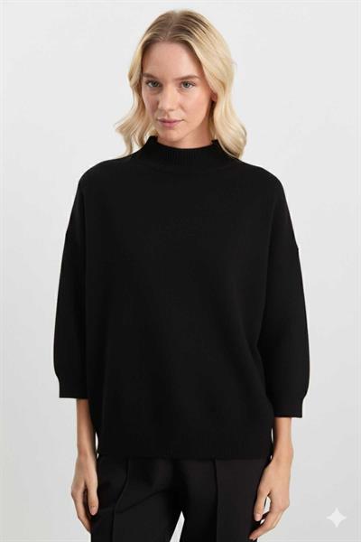 Dik Yaka Truvakar Kol Triko Bluz  /  SİYAH