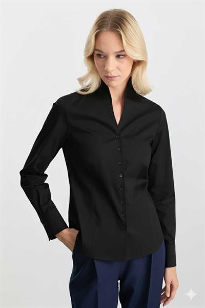 Dik Yaka Uzun Kol Koton Gömlek  /  SİYAH