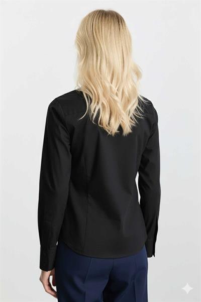 Dik Yaka Uzun Kol Koton Gömlek  /  SİYAH