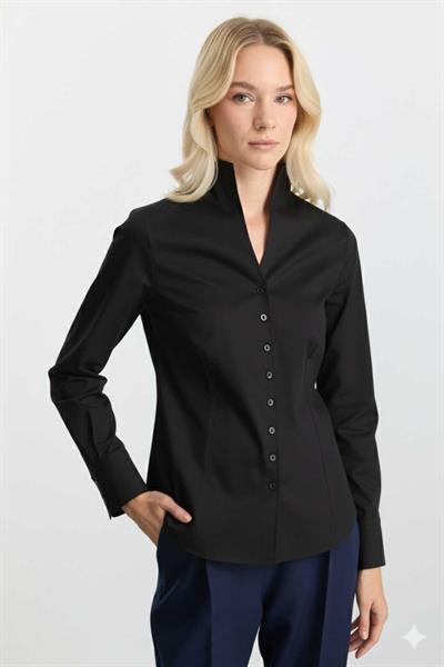 Dik Yaka Uzun Kol Koton Gömlek  /  SİYAH