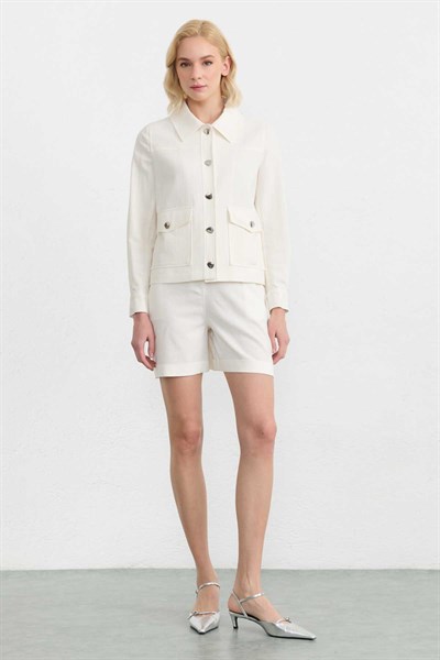 Dıştan Cep Bebe Yaka Ceket  /  EKRU