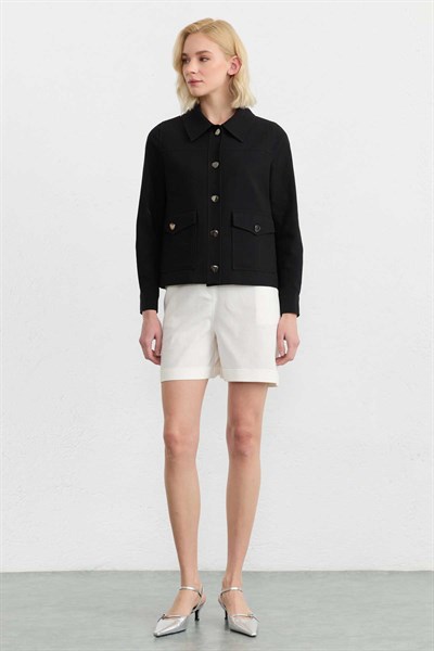 Dıştan Cep Bebe Yaka Ceket  /  SİYAH