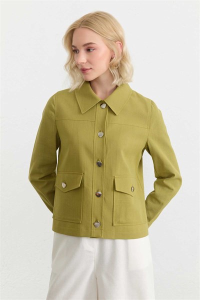 Dıştan Cep Bebe Yaka Ceket  /  YEŞİL