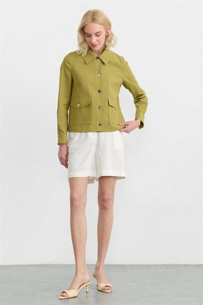 Dıştan Cep Bebe Yaka Ceket  /  YEŞİL