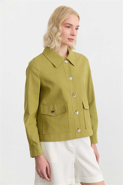 Dıştan Cep Bebe Yaka Ceket  /  YEŞİL