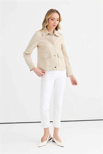 Dıştan Cep Çıtçıtlı Kendinden Simli Ceket  /  BEJ