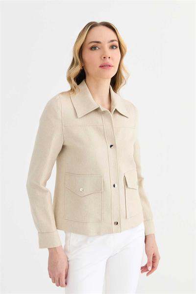 Dıştan Cep Çıtçıtlı Kendinden Simli Ceket  /  BEJ