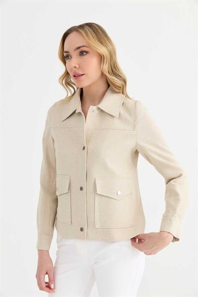 Dıştan Cep Çıtçıtlı Kendinden Simli Ceket  /  BEJ