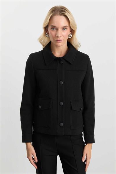 Dıştan Cep Diagonal Çizgili Mont  /  SİYAH