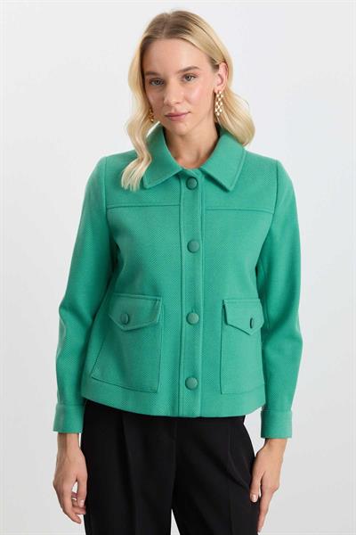 Dıştan Cep Diagonal Çizgili Mont  /  YEŞİL