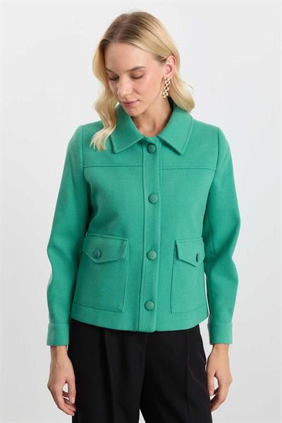 Dıştan Cep Diagonal Çizgili Mont  /  YEŞİL