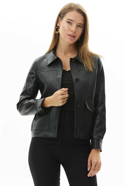 Dıştan Cep Dikişli Deri Ceket  /  SİYAH