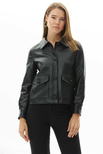 Dıştan Cep Dikişli Deri Ceket  /  SİYAH