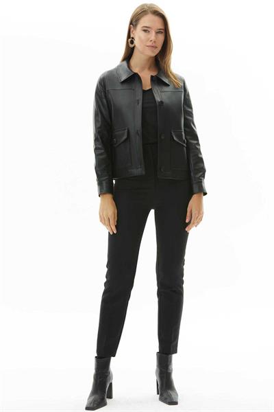 Dıştan Cep Dikişli Deri Ceket  /  SİYAH