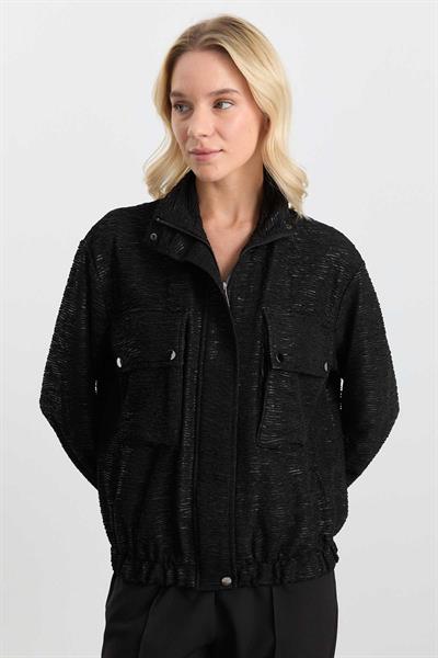 Dıştan Cep Kendinden Simli Ceket  /  SİYAH