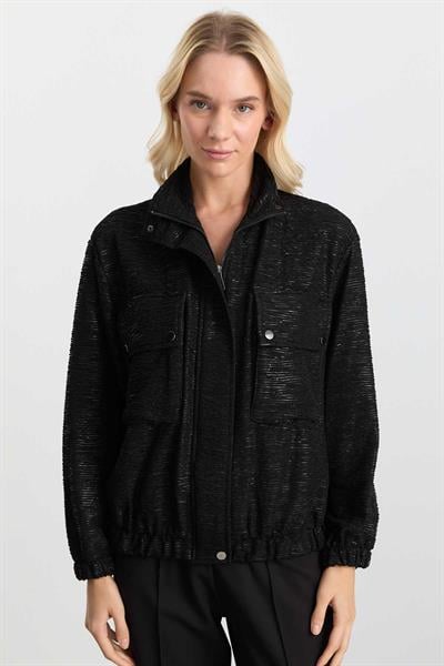 Dıştan Cep Kendinden Simli Ceket  /  SİYAH