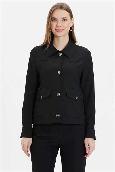 Dıştan Cep Şömizye Yaka Ceket  /  SİYAH