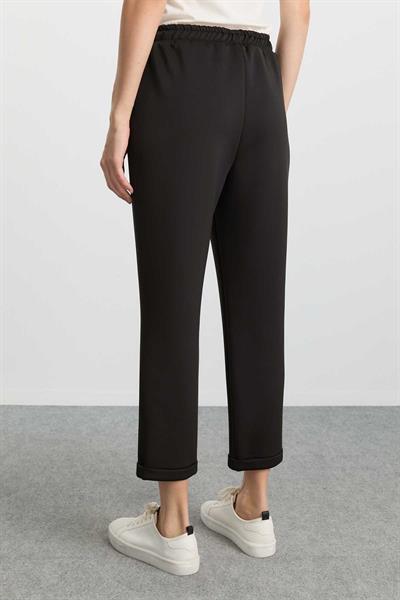 Duble Paça Beli Lastikli Plili Örme Pantolon  /  SİYAH