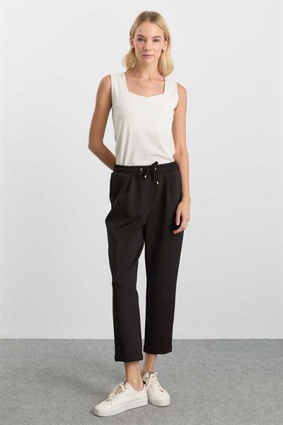 Duble Paça Beli Lastikli Plili Örme Pantolon  /  SİYAH