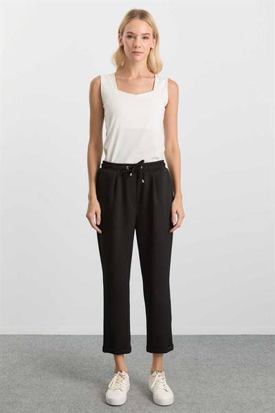 Duble Paça Beli Lastikli Plili Örme Pantolon  /  SİYAH