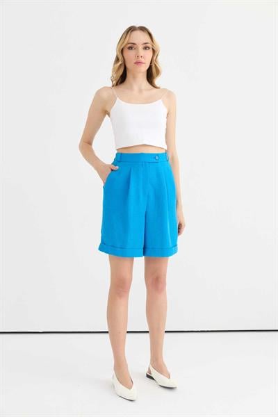 Duble Paça Beli Lastikli Şort  /  MAVİ
