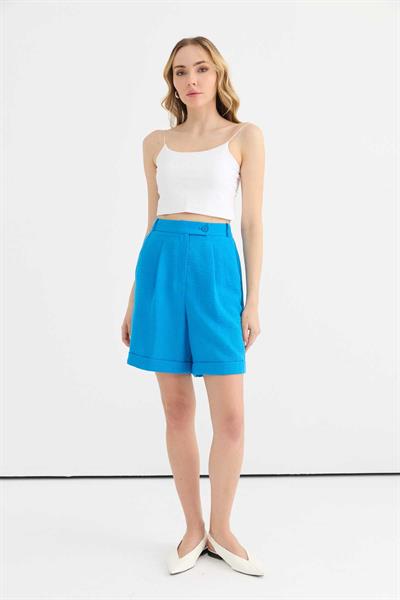 Duble Paça Beli Lastikli Şort  /  MAVİ