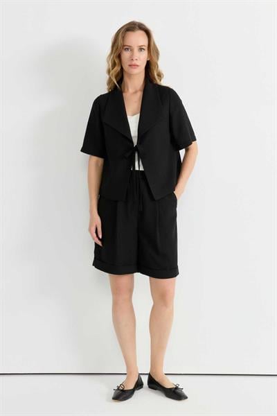 Duble Paça Beli Lastikli Şort  /  SİYAH