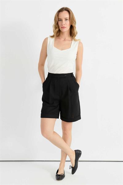 Duble Paça Beli Lastikli Şort  /  SİYAH