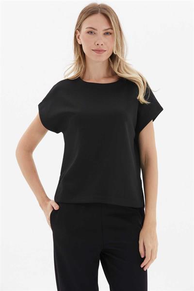 Düşük Kol Kayık Yaka Kısa Kol Bluz  /  SİYAH
