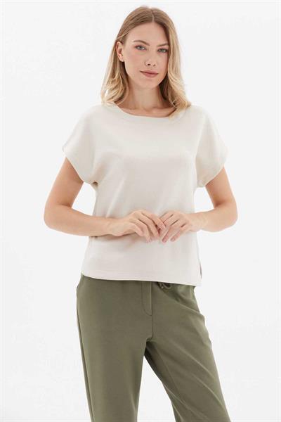 Düşük Kol Kayık Yaka Kısa Kol Bluz  /  TAŞ