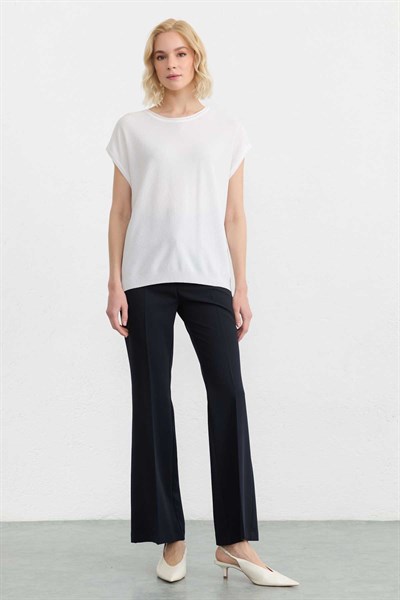 Düşük Kol Sıfır Yaka Triko Bluz  /  BEYAZ