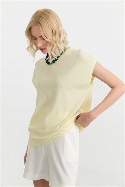 Düşük Kol Sıfır Yaka Triko Bluz  /  SARI