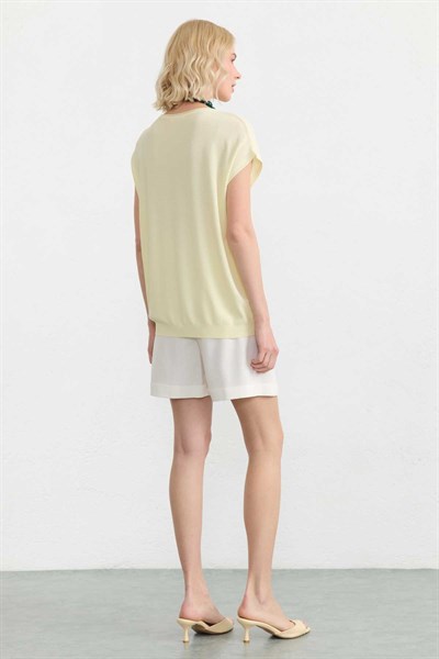 Düşük Kol Sıfır Yaka Triko Bluz  /  SARI