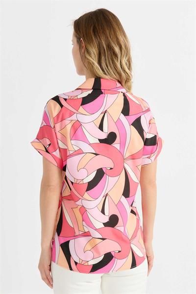 Düşük Kol Soyut Desen Bluz  /  MERCAN